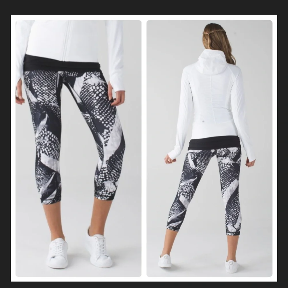 Lululemon Wunder Under Crop III *Full-On LuonStatic Mist White Black Leggings